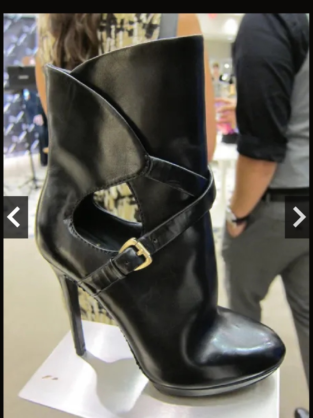B Brian Atwood  Cutout Leather High-Heel Ankle Boot with Buckle